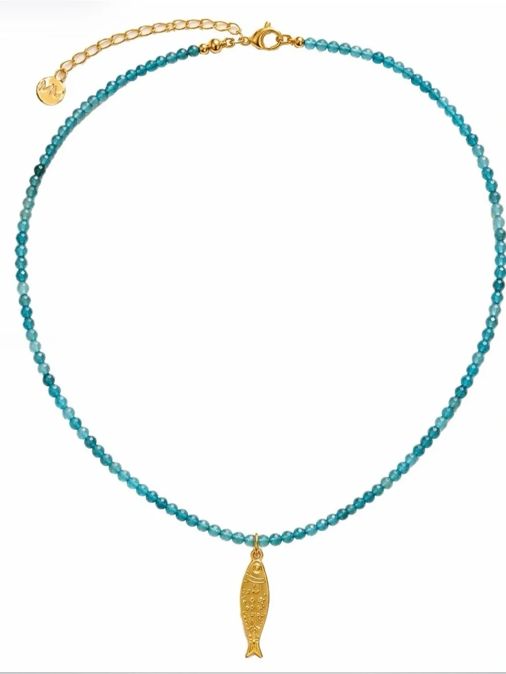 Blue Faceted Agate with Gold Fish Pendant Necklace NWOT